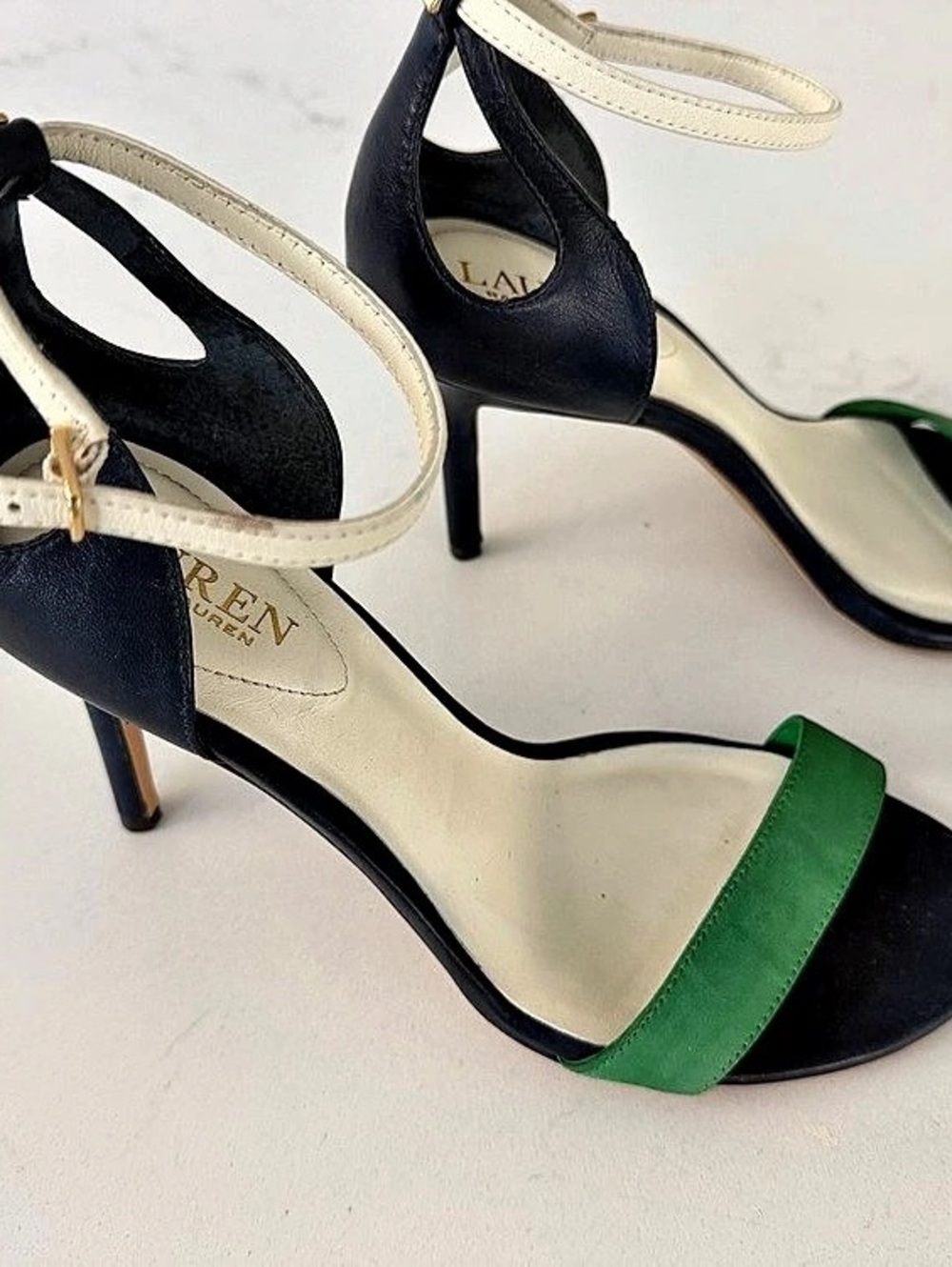 Lauren Ralph Lauren Strappy Heels in Navy & Green US 8